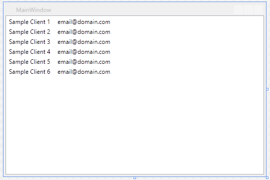 window with a listview with sample data